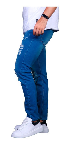 Pantalon Jean Walder Hombre Roturas Azul Regular El Don