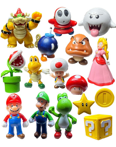 Figuras Super Mario Bros Yoshi Luigi Peach Bowser 16 Piezas