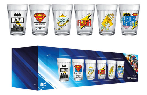 6 Copos Americanos Dc Geek Presente Colecionavel 190ml