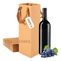 Comprar Cddgl 30 Bolsas De Vino Kraft De 13.8 X 4.3 X 3.5 Pulgadas, Bolsas De Vino De Papel Con Asas, Bolsa De Transporte De Vino Individual A Granel Para Bodas,fiestas, Eventos,etc.(color De Piel De Vaca)