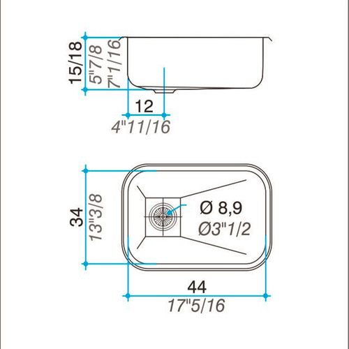 Lavaplatos Simple E44 Rectangular Sobre Y Bajo Cubierta