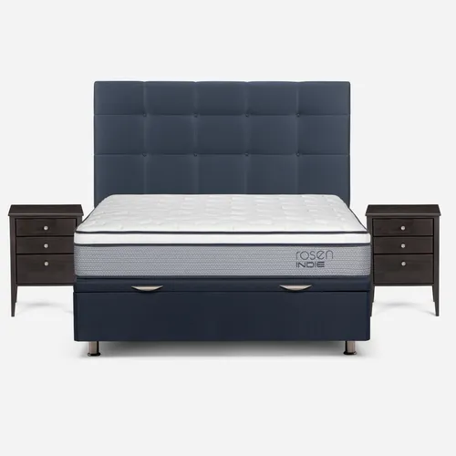 Boxet Indie Rosen 2 Plazas + Respaldo Y Veladores Issey Azul