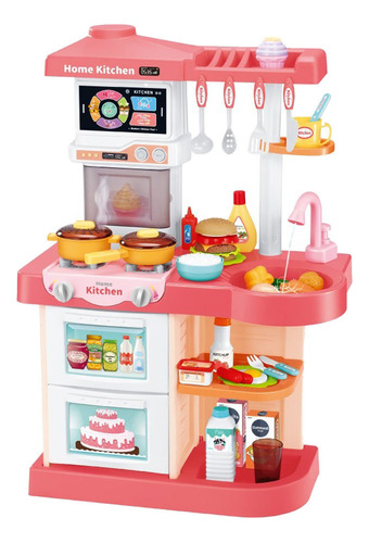 Cozinha Infantil Completa Vapor Painel Touch Controle Remoto Cor Rosa