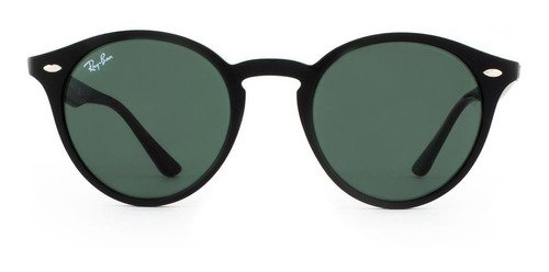 Anteojos de sol Ray-Ban Round RB2180 Standard con marco de propionato color polished black, lente green de plástico clásica, varilla polished black de propionato