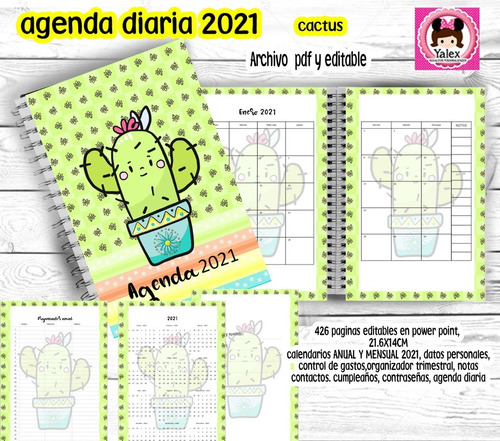 Agenda 2021 Diaria Cactus Kit Imprimible Editable