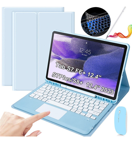 Funda C/teclado+mouse+lápiz P/galaxy Tab S7+/s8+/s7fe+ 12.4