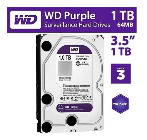 Disco Duro Interno Wd 1tb Purple 3.5 Pc. 0 Horas. Nuevos