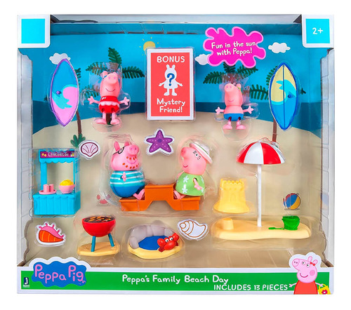Peppa Pig Conjunto 5 Bonecos + Cenário Dia De Praia Sunny