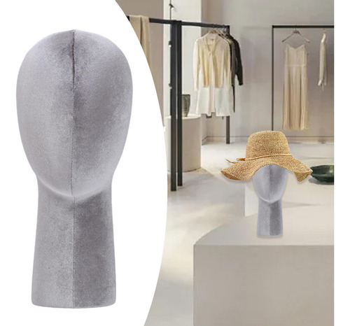 Velvet Wig Head Mannequin Head Model De Almacenamiento Gris