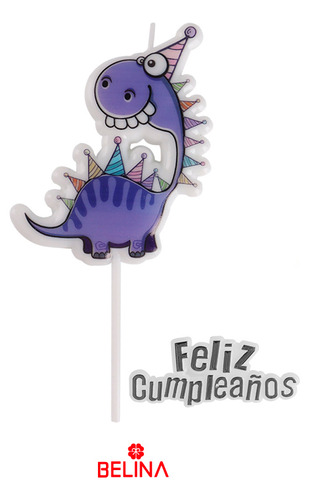 Vela Dinosaurio Feliz Cumpleaños Purpura 7.5x14.5cm