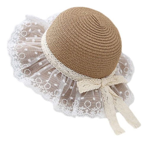 Sombrero Paja Con Encaje De Ala Ancha De Verano Para Niñas