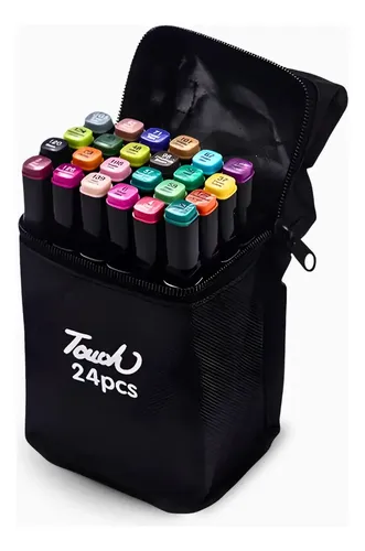 Conjunto Canetas Marcador Colorida Ponta Dupla Kit 24 Cores Estojo