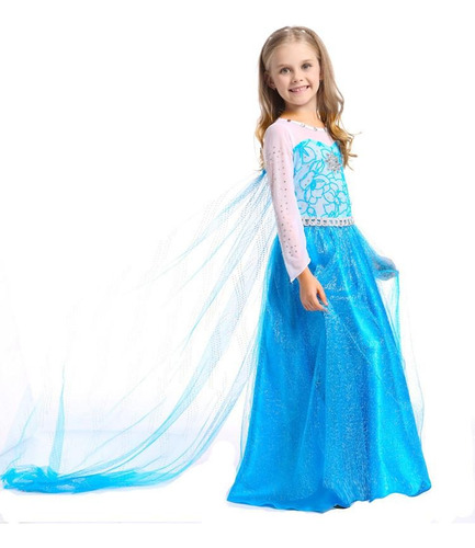 Disfraz Frozen Elsa Manga Larga Ideal Invierno Con Capa