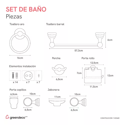 Set Kit De Baño 6 Piezas Completo Accesorios Cromado Kübel