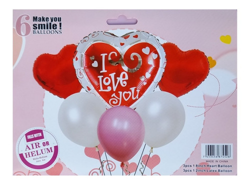 Set X6 Globos San Valentin Metalizados Corazones M3