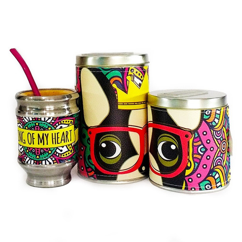 Imagen 3 de 8 de Equipo De Mate Madera Completo King Dog Regalo Cuero Matero