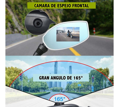 Imagen 3 de 6 de Set De Espejos Moto Con Camara Filmadora (pase 8 Y 10mm)
