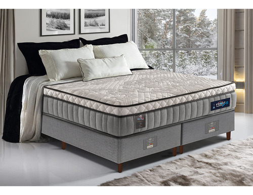 Cama Box Queen Colchão Euro Pillow + Box 158x198x70 Molas Ensacadas Cama inBox Frost ThermoGel