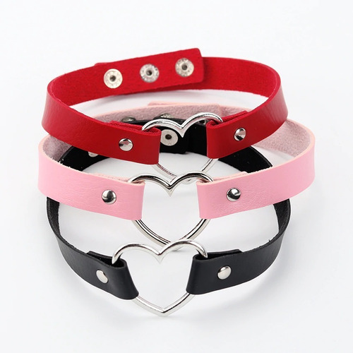 Collar Dama Mujer Cuero Choker Gargantilla Corazon Gotica