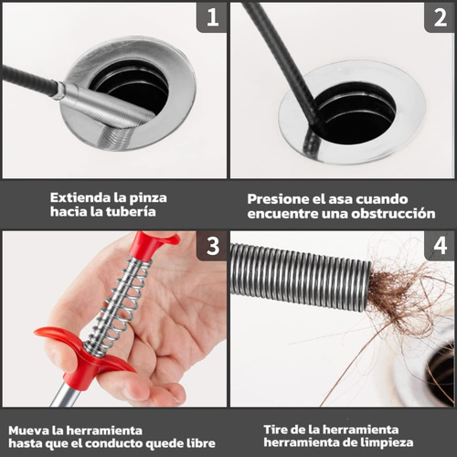 Gancho Destapador De Drenaje Cocina Multifuncional 2 Piezas
