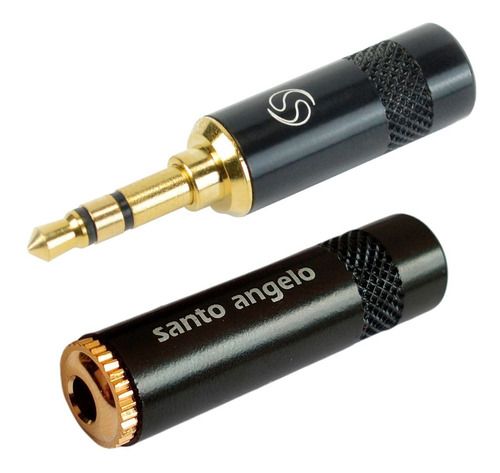 Kit Plugs Santo Angelo P2 Macho + Jack Fêmea Ouro Stereo