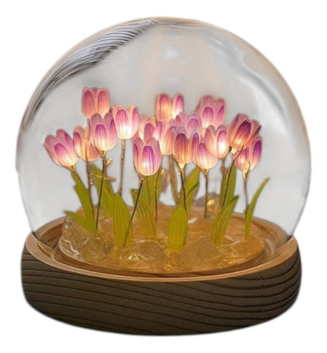 Lámpara Esfera Tulipanes Decorativa P/armar Luz De Noche Fucsia