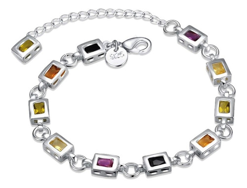 T Pulsera Rectángulos Con Cristales Colores De Plata Ley