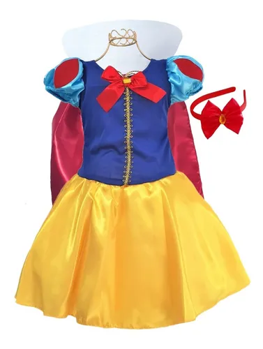 Vestido Infantil Branca De Neve Fantasia Capa E Coroa Luxo
