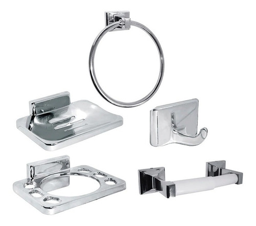 Kit 5 Accesorios Baño Jabonera Toallero Percha Base Confort