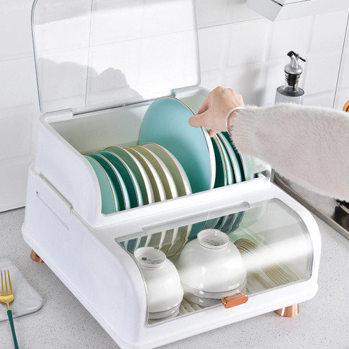 . Estante De Secado De Platos De Plástico Con Tapa, Soporte