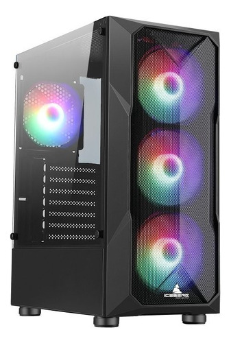 Gabinete Atx Media Torre Iceberg Flow Gs + 4 Fan Incluidos Color Negro