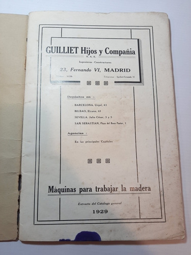 Carpintería Catálogo Maquinaria 1929 Guilliet Madrid Ro 1424