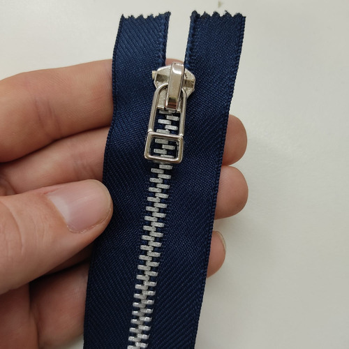Kit 10 Zíper 15cm Azul Marinho Metal Prata Fixo Pingente Azul-marinho