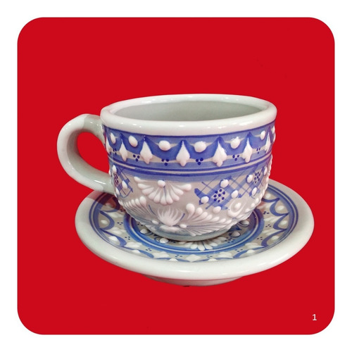 Imagen 4 de 8 de 2 Ternos Taza-plato De Talavera Poblana Diseño Perla M16 Tz