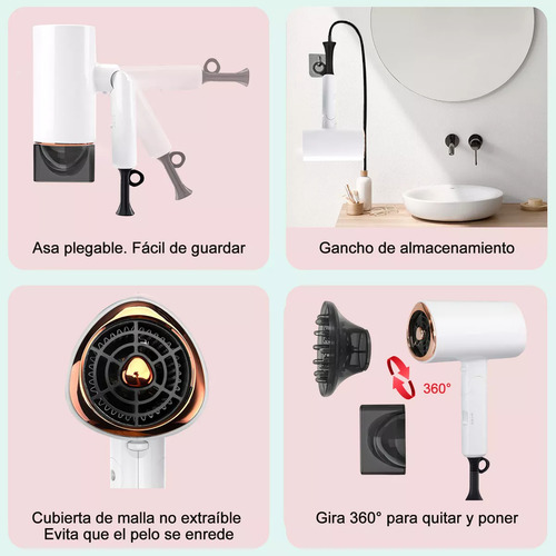 Secadora De Cabello Profesional De 3 Veloc Y 1800w Portátil