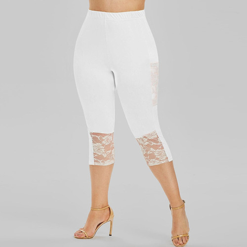 Legging Capris Con Dobladillo De Encaje De Guipur De Talla G
