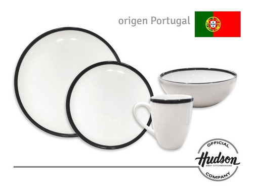 Juego De Vajilla Cerámica Pottery Hudson 16 Piezas Negro