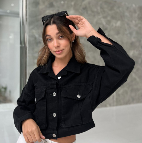 Campera Corta Cargo Emilia - Jean Mom Rigido Oversize Mujer