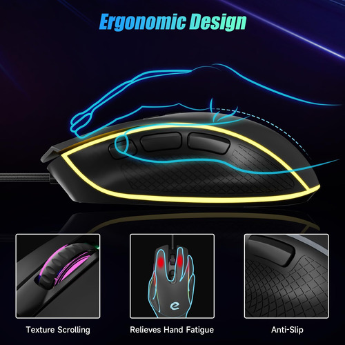 Mouse De Juego Con Cable De Elecgo, Mouse De Jugador Dpi Con