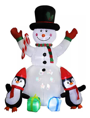Inflable Navidad 180cm Muñeco Nieve Con Pinguinos Luces Led