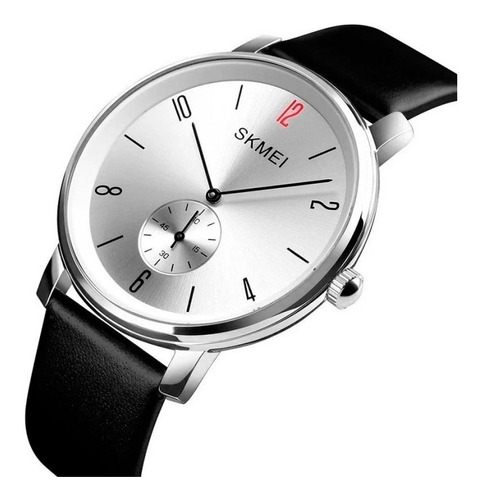 Reloj Skmei 1398 Hombre Cuero Ecologico Minimalista Plateado