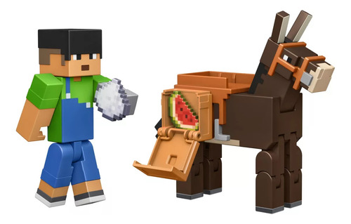 Minecraft Figura De Acción Paquete Steve Y Mula 3.25 Pulgadas