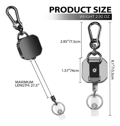 Paquete De 2 Llaveros Retráctiles, Soporte De Metal Resisten