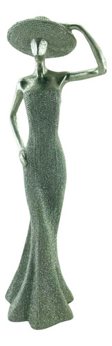 Figura Mujer 35cm Brillo Deco Plata Capelina Escultura Zn Ct