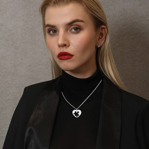 T 2pc Collar Pareja Dijes Plata Acero Inoxidable Regalos
