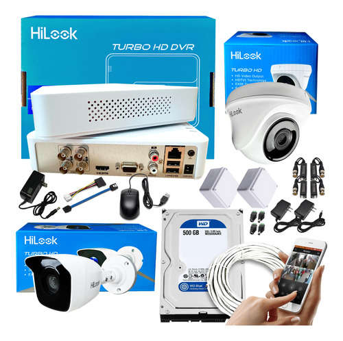 Kit Cámaras Seguridad 1080 Hilook Dvr 4 Ch + 2 Cam + Dd