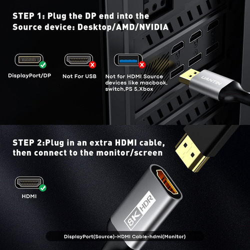 Adaptador De 8k Displayport 1.4 A Hdmi 2.1