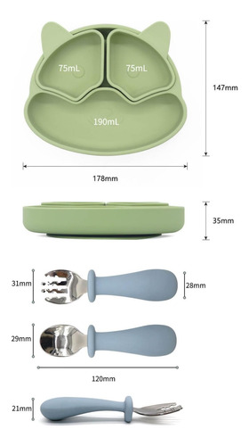 Placa Dividida De Silicona Con Cuchara Y Horquilla Para Con