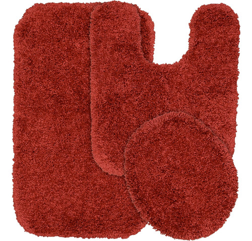 Juego De 3 Alfombras De Baño Lavables Rojas
