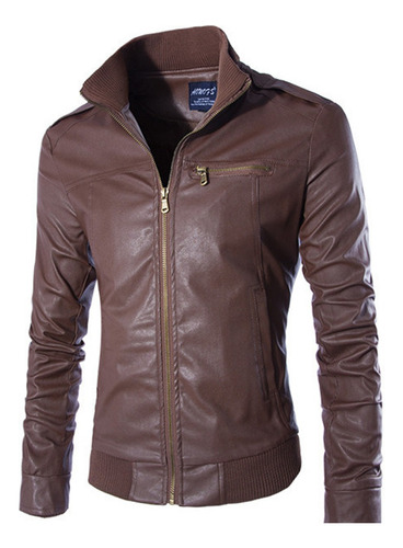 Chamarra De Piel Biker Hombre Chaqueta Cuero Pu Slim Casual